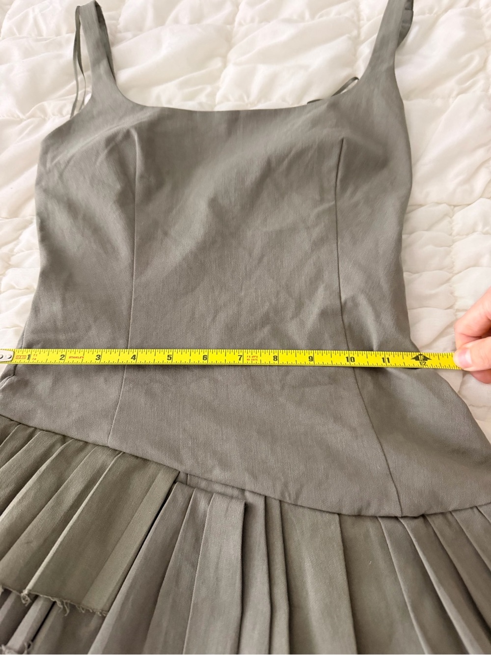 Zara Olive Green Tiered Pleated Sundress - Picture 6 of 8